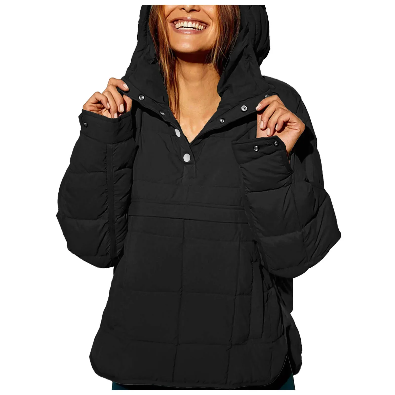 🔥Women's Oversized Hooded Puffer Jacket Quilted Lightweight Winter Warm Pullover Padded Hoodies Coat - Image 5