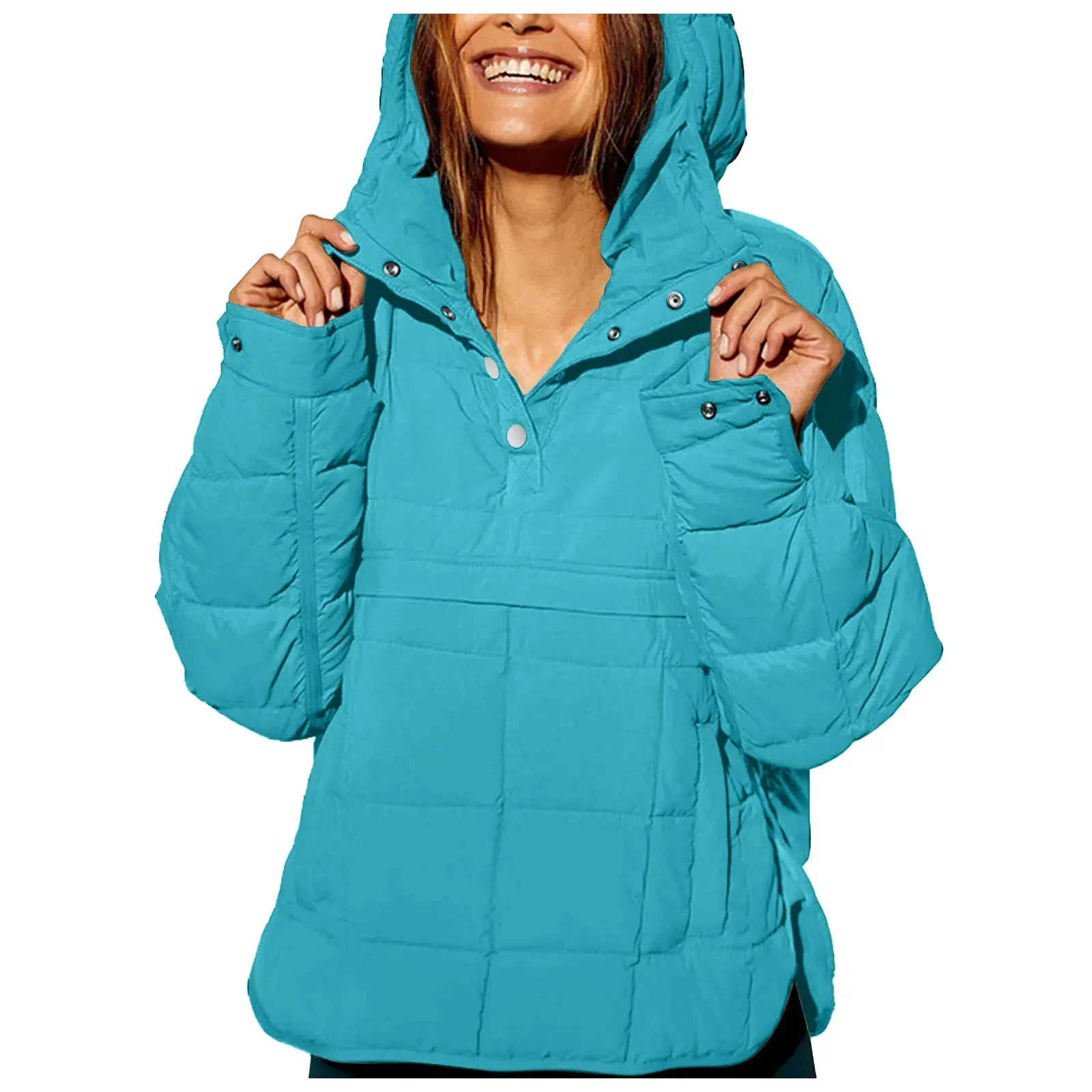 🔥Women's Oversized Hooded Puffer Jacket Quilted Lightweight Winter Warm Pullover Padded Hoodies Coat